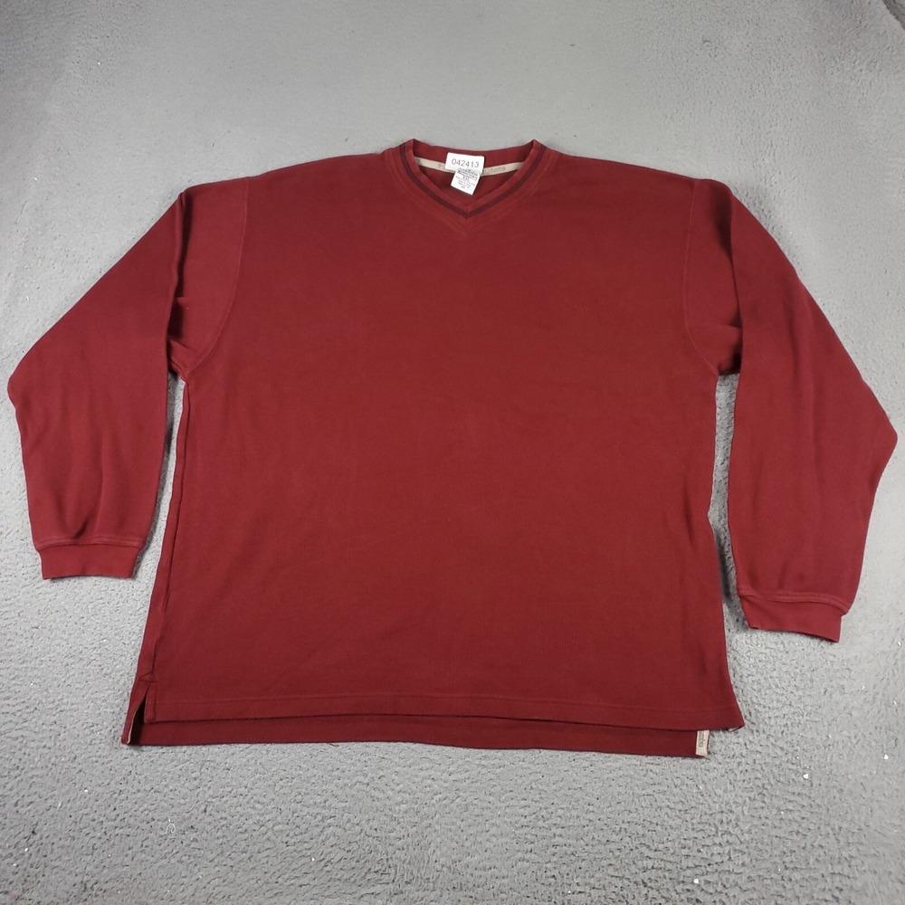 Columbia Sweater Mens 2XL Red Knit V-Neck Pullover Cotton Long Sleeve 042413